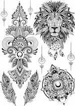 Tijdelijke tattoo - Tattoo nep - 9 stuks - mandala - leeuw - veren - nep tatoeage