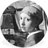 WallCircle - Wandcirkel ⌀ 30 - Het meisje met de parel - Johannes Vermeer - Zwart - Wit - Ronde schilderijen woonkamer - Wandbord rond - Muurdecoratie cirkel - Kamer decoratie binnen - Wanddecoratie muurcirkel - Woonaccessoires