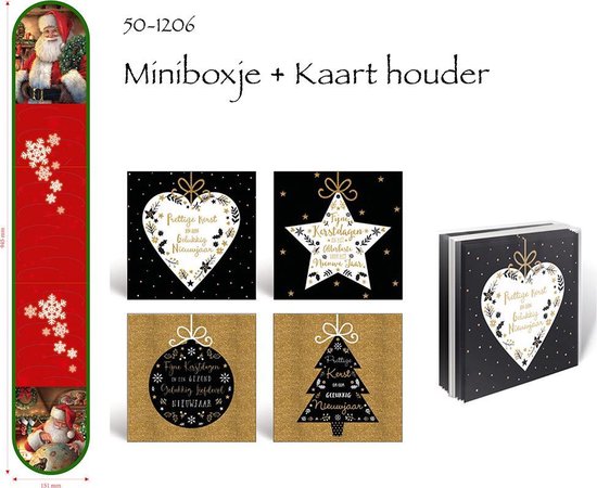 50 Double Cartes de Noël de Luxe & Porte-Cartes Offert - 2 x 25 pcs - Feuille - 4 motifs - Enveloppe Witte - 10 x 10 cm