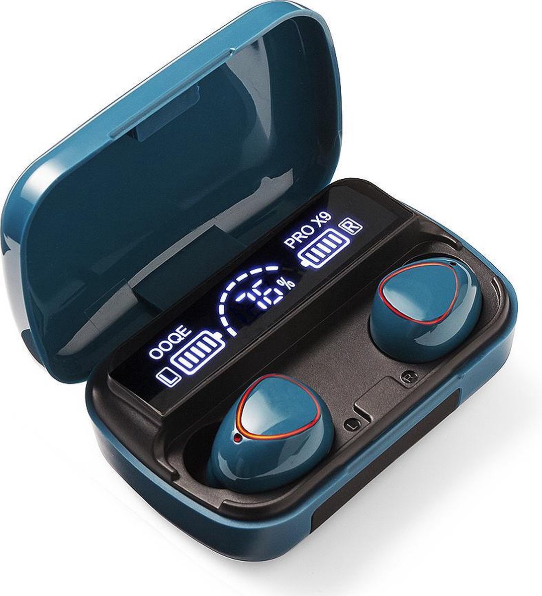 OOQE PRO X9 - Draadloze Oordopjes - Oordopjes Draadloos - Oortjes Draadloos - Water- en Stof Bestendig - Ingebouwde Microfoon - Ingebouwde Powerbank - 80 uur Batterijduur - Geschikt voor TV, Tablet en Laptop - Bluetooth 5.1 - Turquoise