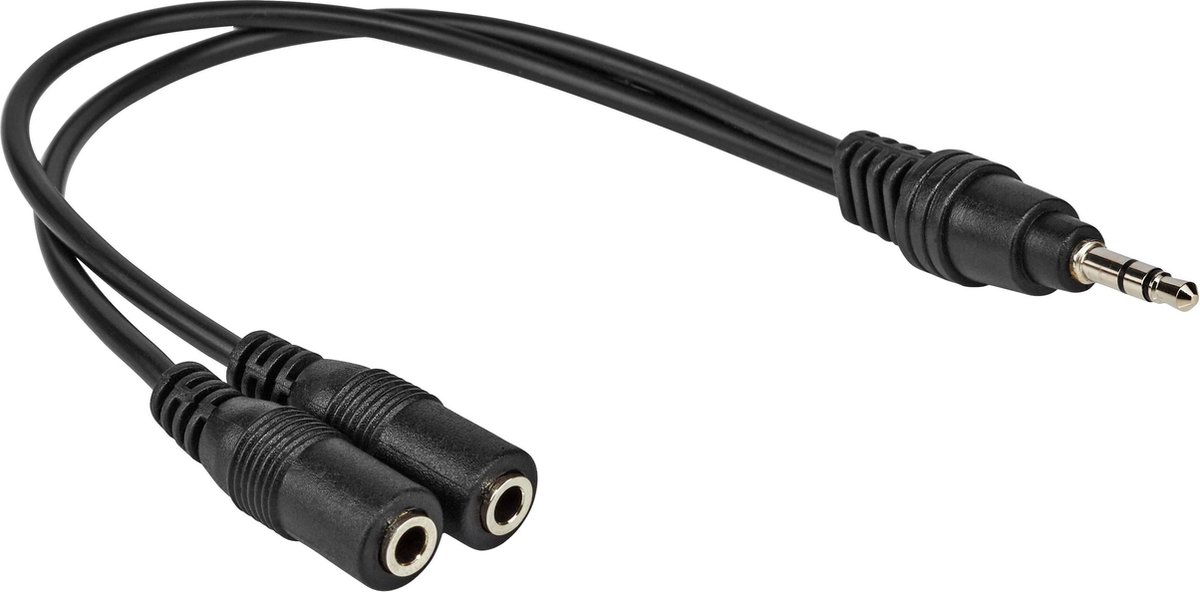 Jack splitter kabel - 3.5 mm - 0.2 meter - Zwart - Allteq