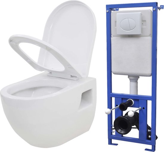 humor Gevoel van schuld Reis Hangend toilet met verborgen stortbak keramiek wit | bol.com