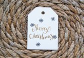 Labels Sneeuwvlokken Merry Christmas wit kraft 4,5 cm x 6,5 cm (set van 10 stuks) - Kerst - Cadeaulabels - Labels - Kerstlabels