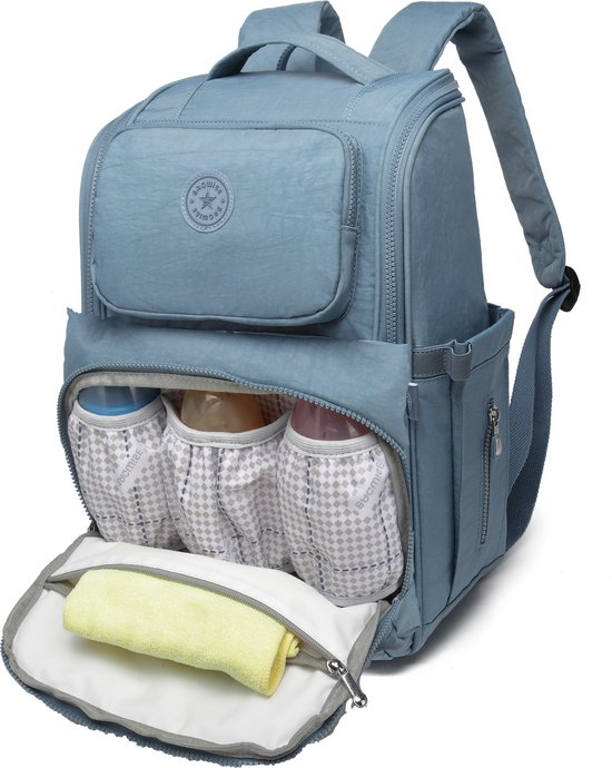 Bagwise® - Luiertas - Rugzak - Verzorgingstas - Baby Rug Tas - Diaper Backpack - Unisex - Crinkle Nylon - 25 LT - Licht Blauw