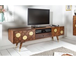 Massief tv-lowboard MISTER 140cm acacia bruin goud retro design