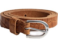 foto van Damesriem - Leer - Cognac  Snake 2cm Zilverkleurige Gesp Maat 85 (S/M) Tannery.nl