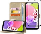 Samsung A03s - Bookcase Portemonnee Hoes Goud + Full Gehard Glas Screen Protector