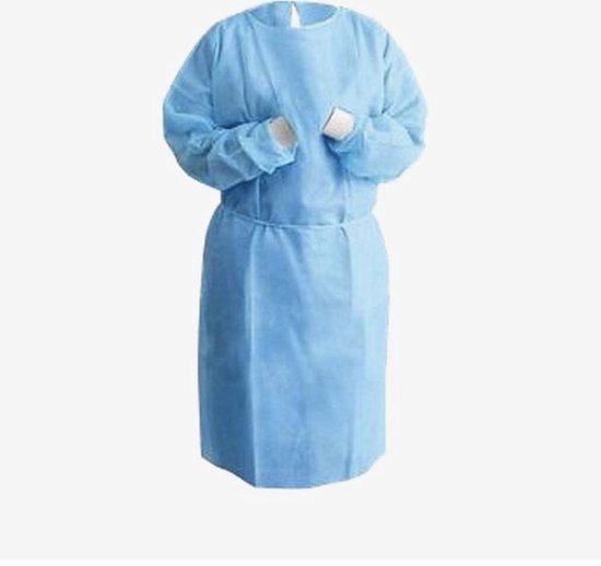 80 Stuks | ISOLATIESCHORT BLAUW SS 40 Gr | Lange Mouwen met Tricot Manchet | Waterafstotend | Non Woven - Verpakt per 80 stuks| Medisch Schort