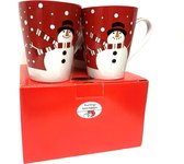 Mok Set | Winter | Sneeuwpop | Kerst | Pakket | Relatie Geschenk | Prettige Feestdagen | Keramiek | 4x Mok 325ml