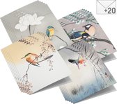 Wenskaarten set Vogelprenten - Voordeelset: 18 dubbele kaarten met enveloppen - zonder boodschap