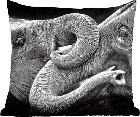 Sierkussens - Kussentjes Woonkamer - 60x60 cm - Knuffelende olifanten in zwart-wit