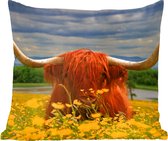 Coussins décoratifs - Oreillers Salon - 45x45 cm - Highlander écossais - Animaux - Fleurs