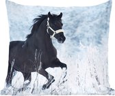 Sierkussen - Paard Sneeuw Winter - Bruin - 40 Cm X 40 Cm