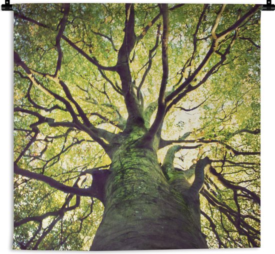 Wandkleed - Wanddoek - Kalmerende takken van een groene boom - 180x180 cm - Wandtapijt