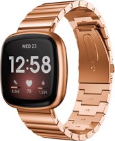 Stalen Smartwatch bandje - Geschikt voor  Fitbit Sense metalen bandje - rosé goud - Strap-it Horlogeband / Polsband / Armband