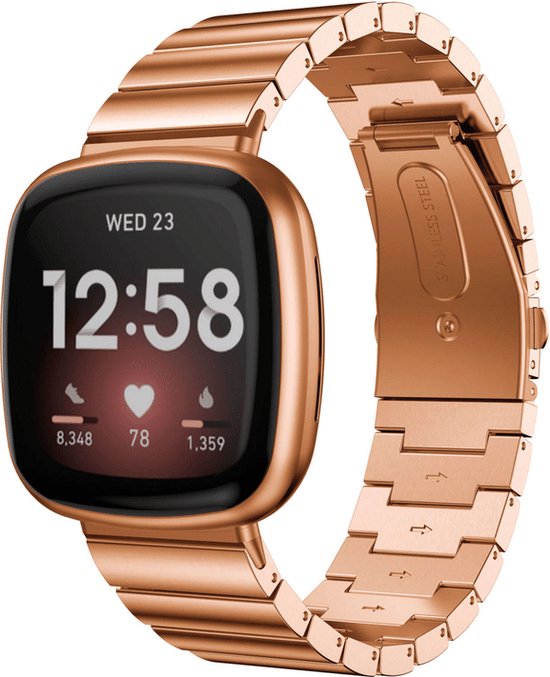 Strap-it Fitbit Sense metalen bandje - rosé goud | bol.com