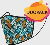 Duopack: Happy leaves pattern washable mondmasker - S / Stoffen mondkapjes met print / Wasbare Mondkapjes / Mondkapjes / Uitwasbaar / Herbruikbare Mondkapjes / Herbruikbaar / Ov geschikt / Mo