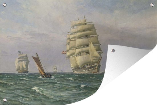 Tuinposters buiten Deens zeilschip bij Kronborg - Schilderij van Vilhelm Arnesen - 90x60 cm - Tuindoek - Buitenposter