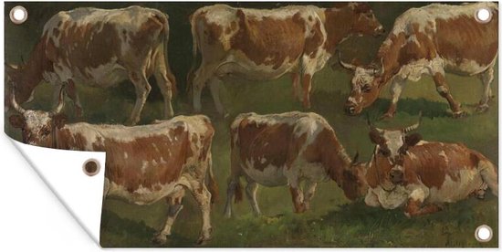 Wanddecoratie buiten Studie van koeien - schilderij van Anders Askevold - 160x80 cm - Tuindoek - Buitenposter
