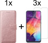 Samsung A70 Hoesje - Samsung Galaxy A70 hoesje bookcase rose goud wallet case portemonnee hoes cover hoesjes - 3x Samsung A70 screenprotector