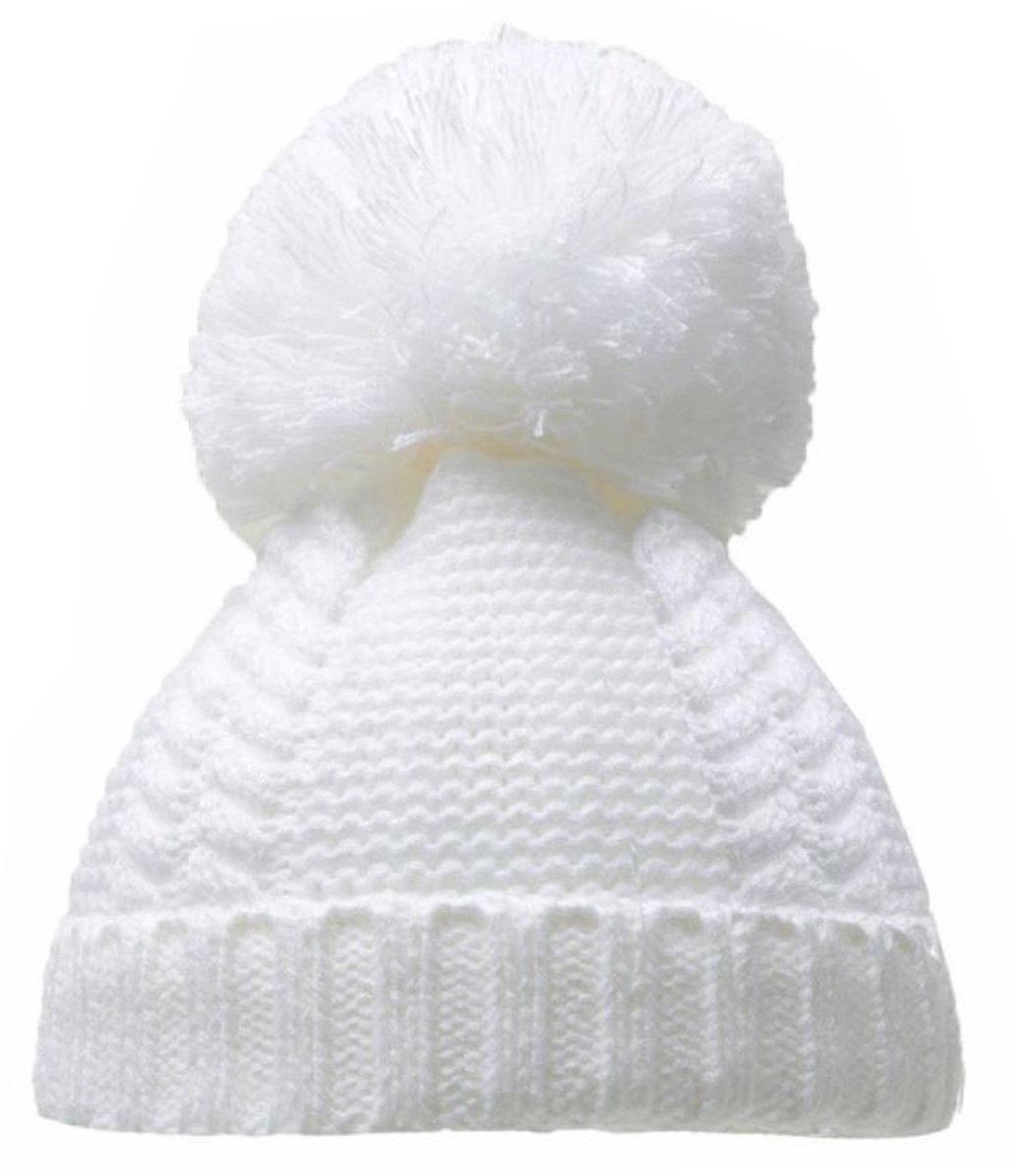 Soft Touch Babymuts Met Pompom Junior Acryl Wit