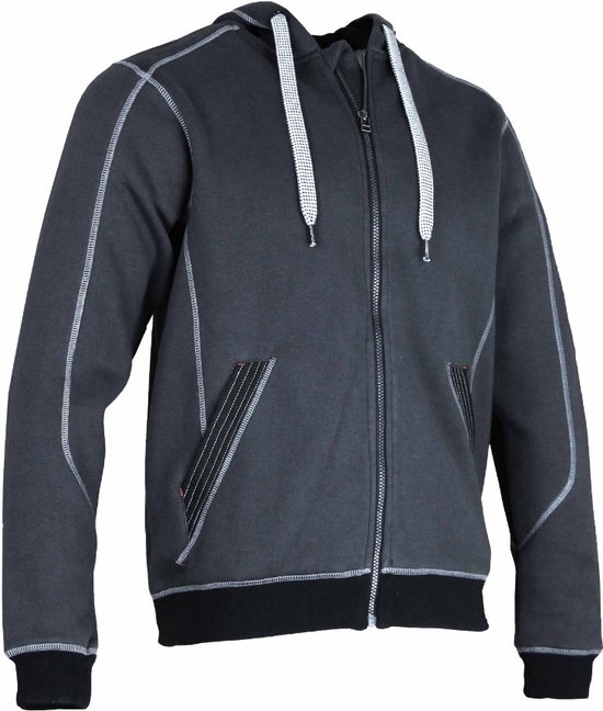 Pull LMA à capuche + zip Charpente gris-noir (8048) - L