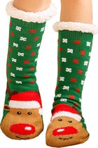 Huissokken Dames en Heren - Kerstmuts Rudolf - Anti Slip Sokken - One Size - Dikke - Winter - Fleece - Fluffy - Verwarmde - Slofsokken - Bedsokken - Gevoerde Sokken - Cadeau voor hem haar - Valentijn