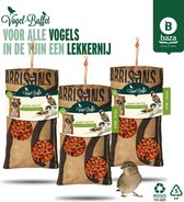 3x Vogelvoer voor mussen en merels gemaakt van gerecyclede theezakken