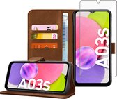 Samsung A03s - Bookcase Portemonnee Hoes Bruin + Samsung A03s Screen Protector Cover Glas