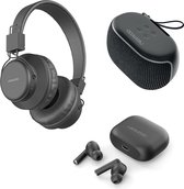 LEDWOOD LD-PAK3-HG-BT-BLK - HAPPY GEEK gift set met speaker, in-earphones én hoofdtelefoon, zwart