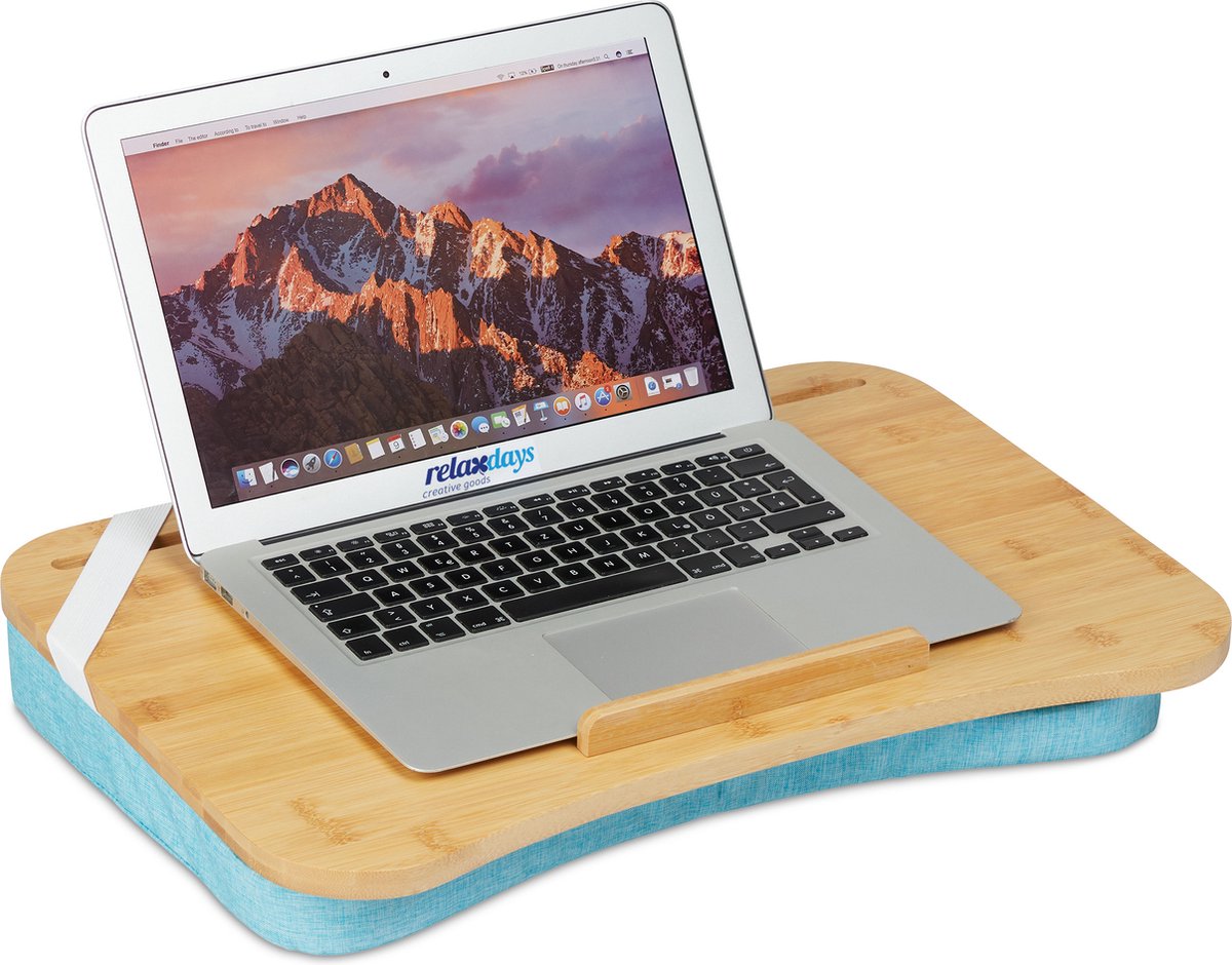 Bamboe laptopkussen met traagschuim - Antislip handvat - BxD 51 x 36 cm - Natuur/blauw