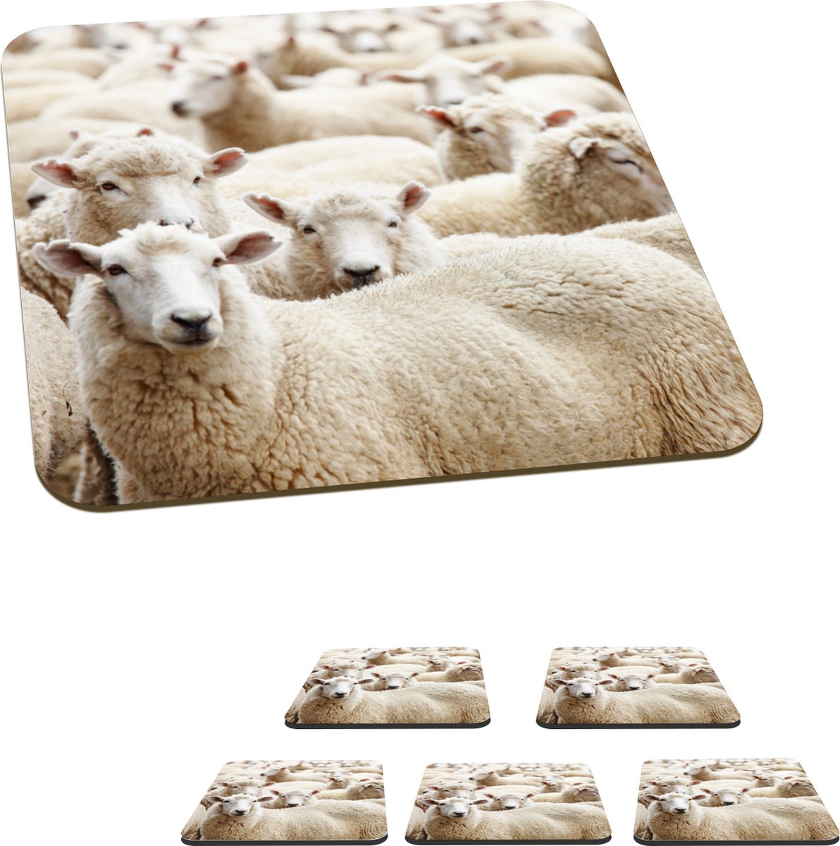 Onderzetters voor glazen - Schapen - Wol - Wit - 10x10 cm - Glasonderzetters - 6 stuks