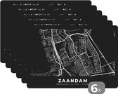 Placemat - Placemats kunststof - Kaart - Zaandam - Nederland - 45x30 cm - 6 stuks - Hittebestendig - Anti-Slip - Onderlegger - Afneembaar