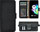 Motorola Moto Edge 20 Hoesje - Bookcase - Portemonnee Hoes Echt leer Wallet case Croco Zwart