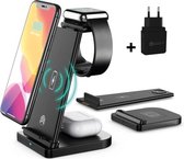 3-in-1 Draadloze Oplader (15W snellader) iPhone 12 & 13 – Zwart -Inclusief Quick Charge 3.0 Oplaadstekker - Apple iWatch - Airpods & Pro - Galaxy Buds - Draadloos Qi Station Telefo