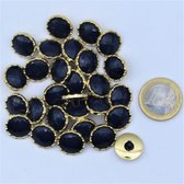 100 Nylon KNOPEN op Voetje, Kleur NAVY met Facetten, Lady Button met Gouden Rand, Maat 15MM