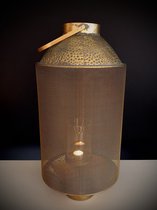 High round Golden lantern 60.8 cm hoog - kaarshouder - lantaarn - windlicht - authentiek - interieurdecoratie - terrasdecoratie - theelichthouder - metaal - industrieel - landelijk