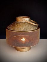 Belly round Golden lantern 29.5 cm hoog - kaarshouder - lantaarn - windlicht - authentiek - interieurdecoratie - terrasdecoratie - theelichthouder - metaal - industrieel - landelij