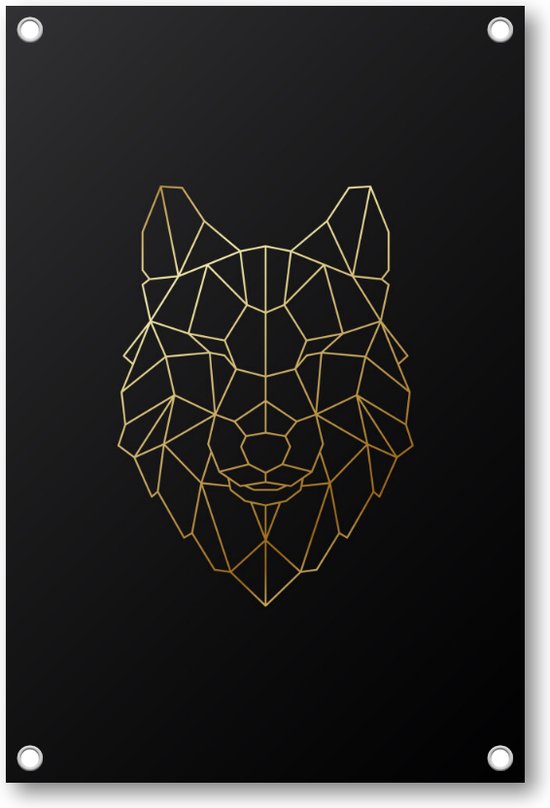 Minimalist Wolf - Goud - Tuinposter 80x120 - Wanddecoratie - Dieren