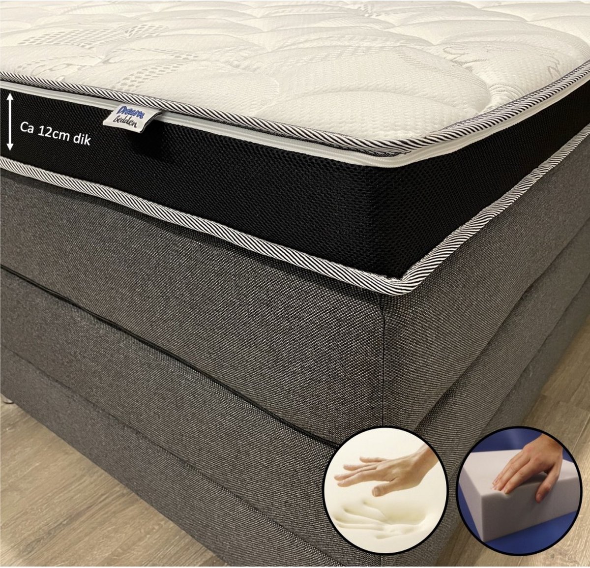 dreambedden Hilton Hotel Topper - 160x210 - 4 seizoenen - Nasa Traagschuim & Hybride schuim - ca. 12 cm dik - Cool & Fresh - 2-zijdig wit