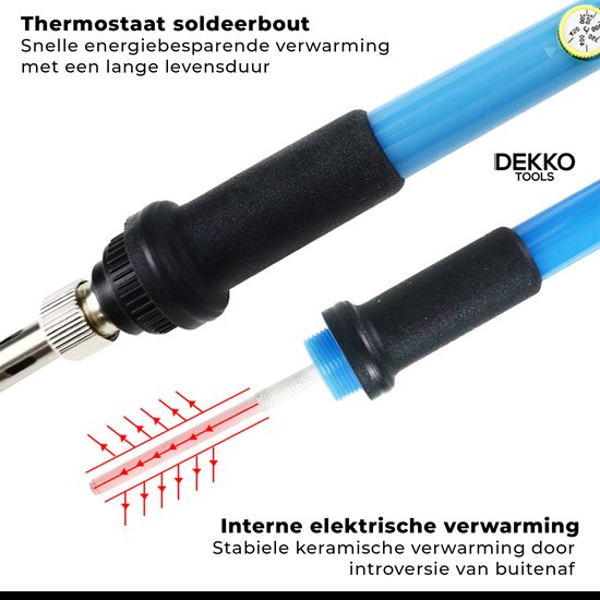 Dekko Tools Soldeerbout station - soldeerset 14-delig - verwisselbare opzetstukken - houtbrander - regelbaar 200-450°C- 60W - DEKKO TOOLS