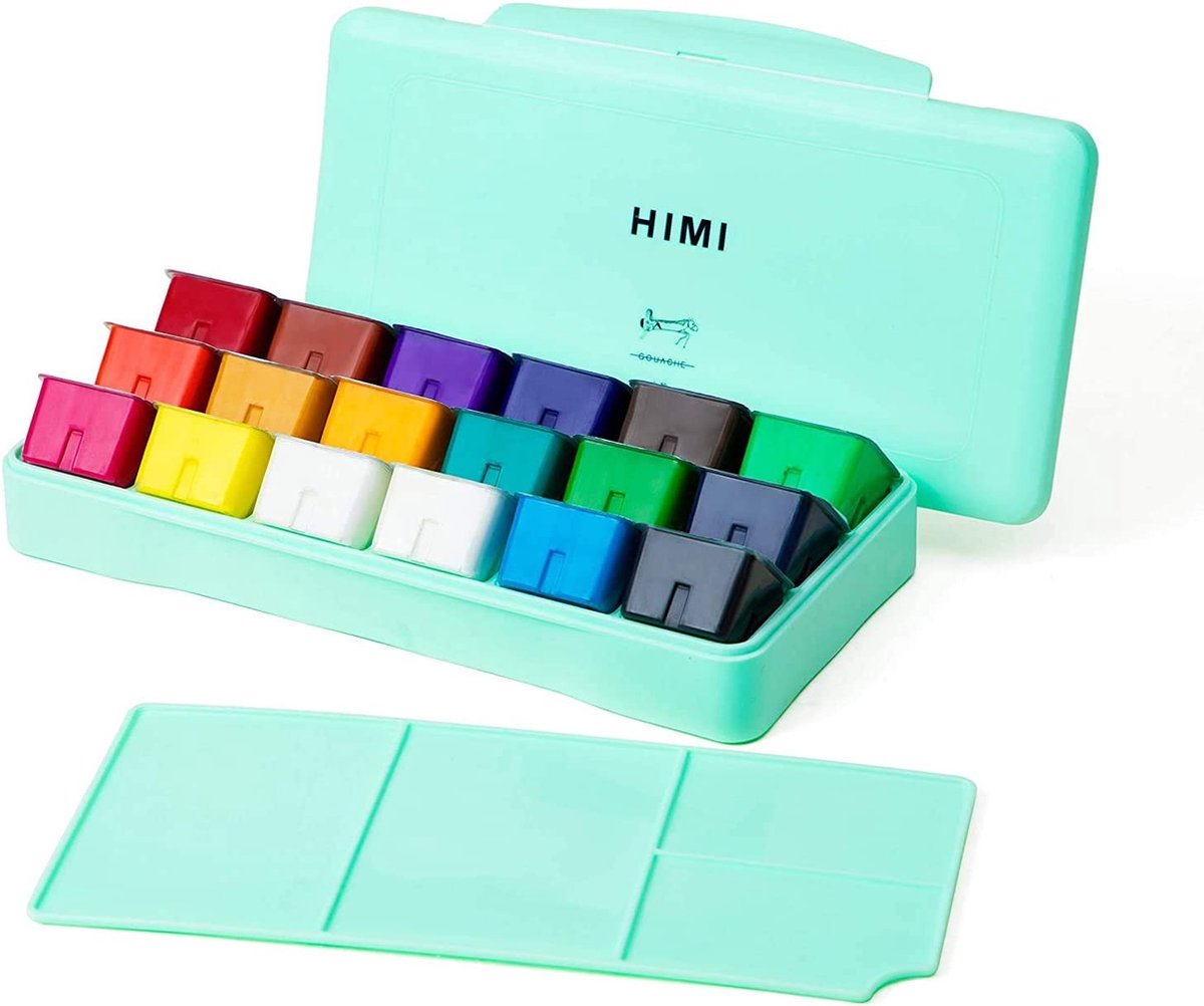HIMI - Gouache - set van 18 kleuren x 30ml - in kunststof opbergbox groen
