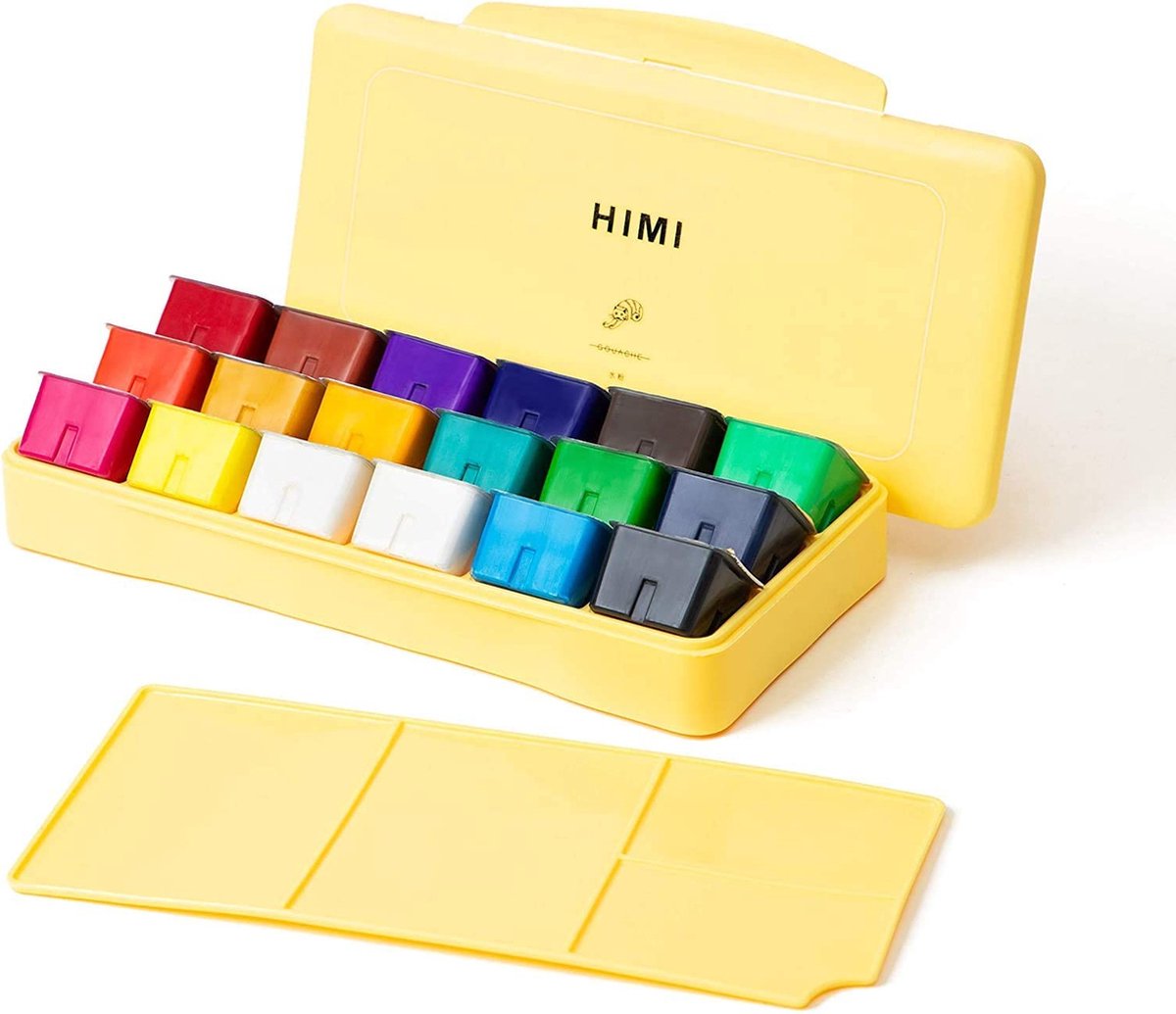 HIMI - Gouache - set van 18 kleuren x 30ml - in kunststof opbergbox geel