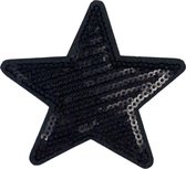 Zwarte Paillette Ster Strijk Embleem Patch 7.8 cm / 7.5 cm / Zwart