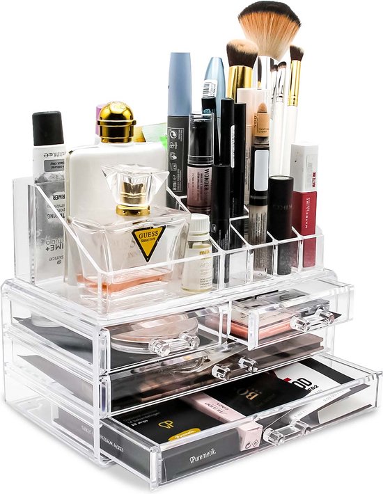 AWEMOZ Make-Up Organizer - Beauty Organizer voor Make Up - Opbergbox - Opbergdoos Cosmetica - Sieradendoos - 20 Opbergvakken - Nagellak - Lippenstift - Transparant - Cadeau voor Vrouw