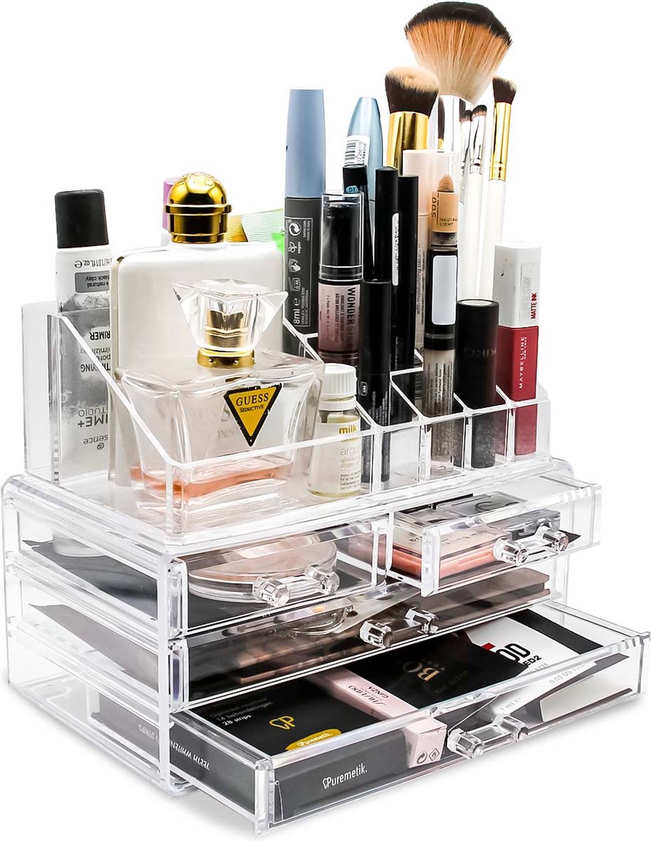 AWEMOZ Make-Up Organizer - Beauty Organizer voor Make Up - Opbergbox - Opbergdoos Cosmetica - Sieradendoos - 20 Opbergvakken - Nagellak - Lippenstift - Transparant - Cadeau voor Vrouw - AWEMOZ