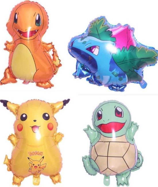 Pokémon Folieballonnen - Set van 4 Pokémons - Pikachu - Charmander - Squirtle - Ivysaur