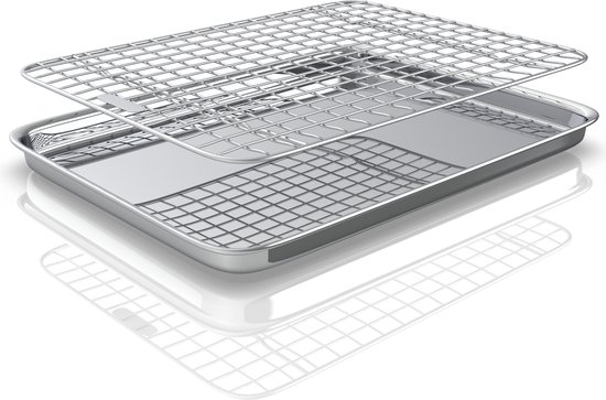 Broba Taartrooster – Ideaal voor Taart Decoratie – RVS Afkoelrooster met Oven Bakplaat – Bakrooster met Ovenplaat – Koelrek