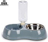 Donkersstuff - Drink- en Voerbak - Voerbak - Kleine Honden - Katten - Automatisch - Water - Dispenser - Inclusief Waterfles - 45 cl - Polypropyleen - Grijs