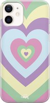 Retro Heart Pastel - iPhone Transparant Case - Hoesje met hartje pastel kleuren - Blauw / Paars / Roze / Groen - Siliconen hoesje geschikt voor iPhone 11